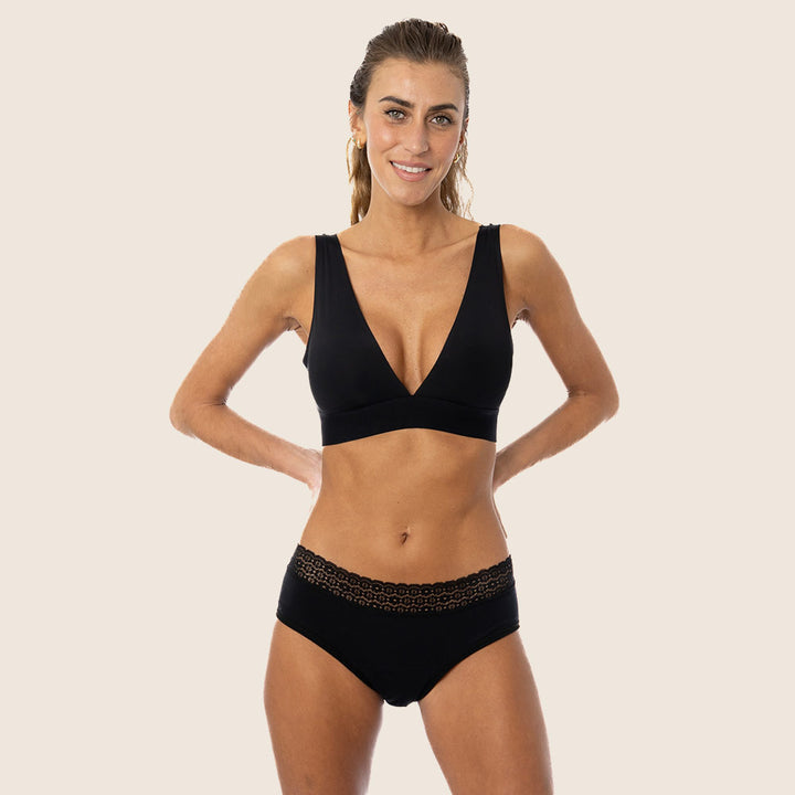 Lilova Period Proof Underwear Leak Free Menstrual Panty Built In Absorbent Undies Best Cycle Protection Panties Brief Avery Cotton hip hugger #color_black