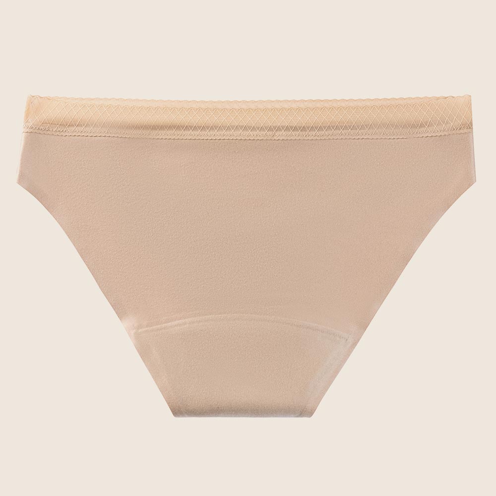 Lilova Period Proof Underwear Leak Free Menstrual Panty Built In Absorbent Undies Best Cycle Protection Panties Brief Seamless Soft-Brushed Cloud Bikini #color_beige