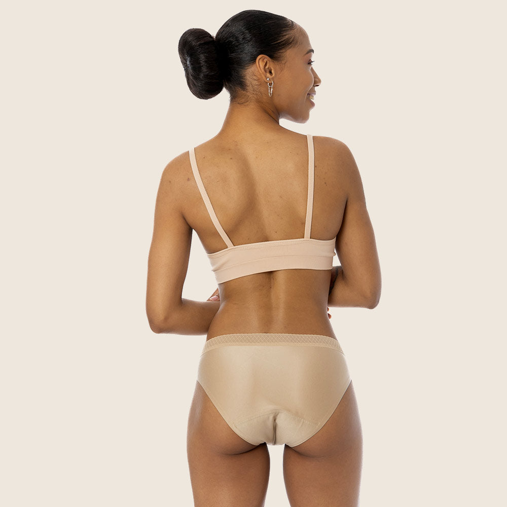 Lilova Period Proof Underwear Leak Free Menstrual Panty Built In Absorbent Undies Best Cycle Protection Panties Brief Seamless Soft-Brushed Cloud Bikini #color_beige