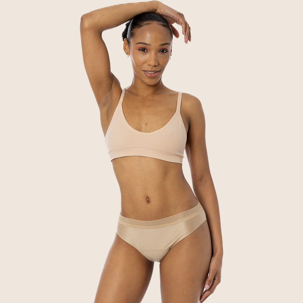 Lilova Period Proof Underwear Leak Free Menstrual Panty Built In Absorbent Undies Best Cycle Protection Panties Brief Seamless Soft-Brushed Cloud Bikini #color_beige