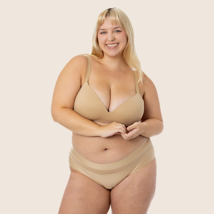 Lilova Period Proof Underwear Leak Free Menstrual Panty Built In Absorbent Undies Best Cycle Protection Panties Brief Seamless Soft-Brushed Cloud Hipster #color_beige