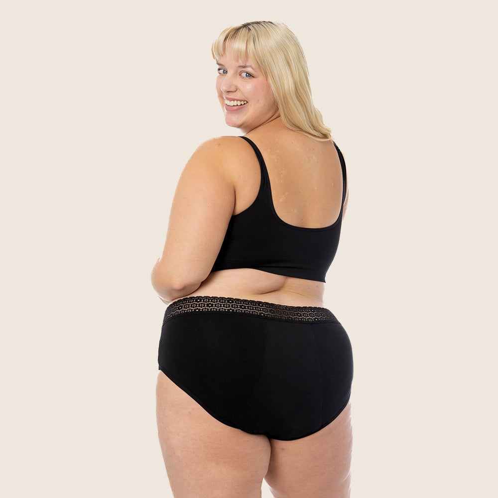 Lilova Period Proof Underwear Leak Free Menstrual Panty Built In Absorbent Undies Best Cycle Protection Panties Brief Avery Cotton hip hugger #color_black