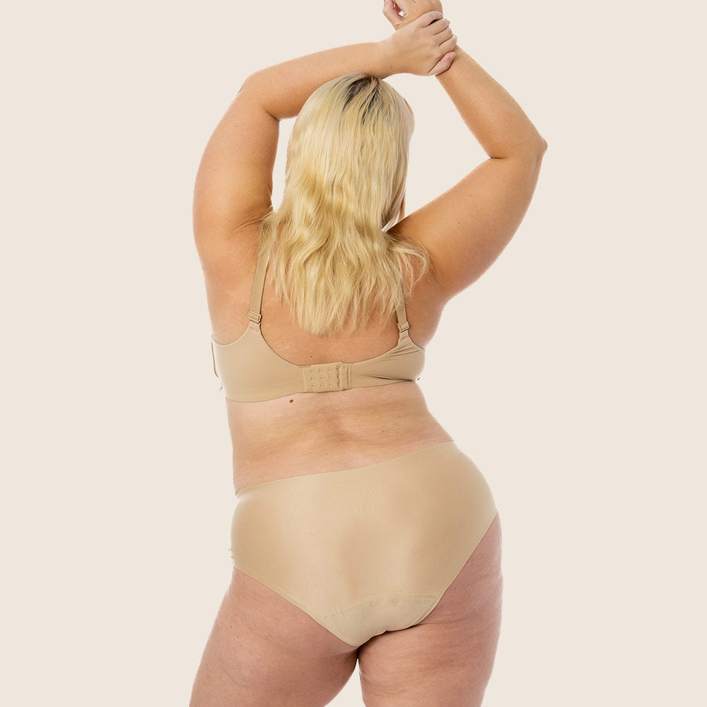 Lilova Period Proof Underwear Leak Free Menstrual Panty Built In Absorbent Undies Best Cycle Protection Panties Brief Seamless Soft-Brushed Cloud Hipster #color_beige