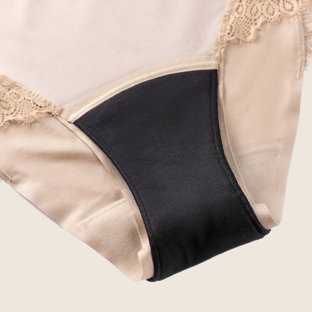 Lilova Period Proof Underwear Leak Free Menstrual Panty Built In Absorbent Undies Best Cycle Protection Panties Brief Seamless Soft-Brushed Cloud High-Waist #color_beige