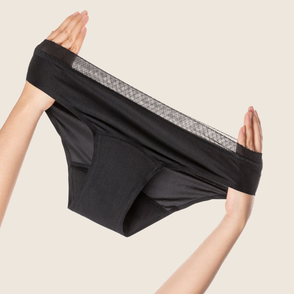 Lilova Period Proof Underwear Leak Free Menstrual Panty Built In Absorbent Undies Best Cycle Protection Panties Brief Seamless Soft-Brushed Cloud Bikini #color_black