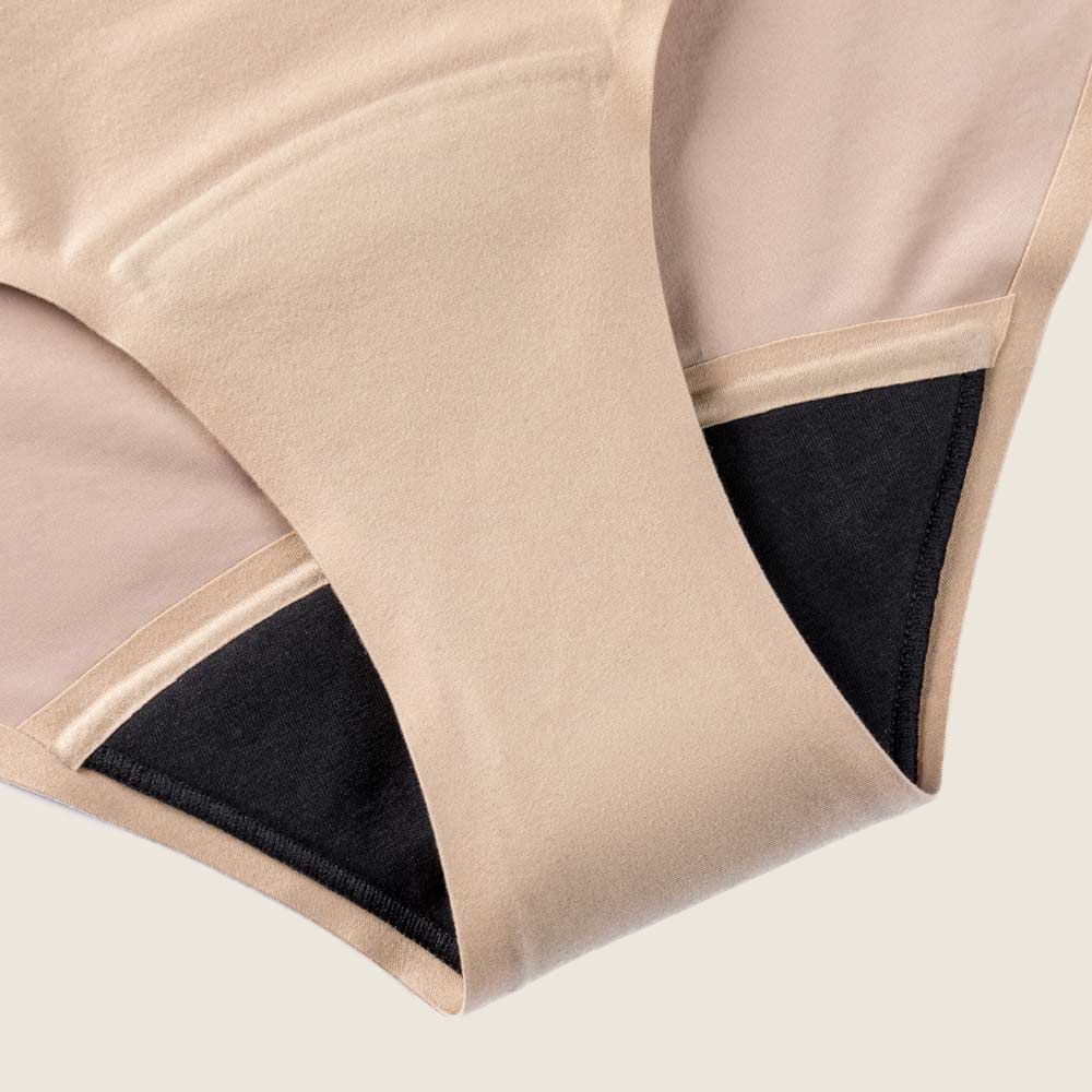 Lilova Period Proof Underwear Leak Free Menstrual Panty Built In Absorbent Undies Best Cycle Protection Panties Brief Seamless Soft-Brushed Cloud Hipster #color_beige