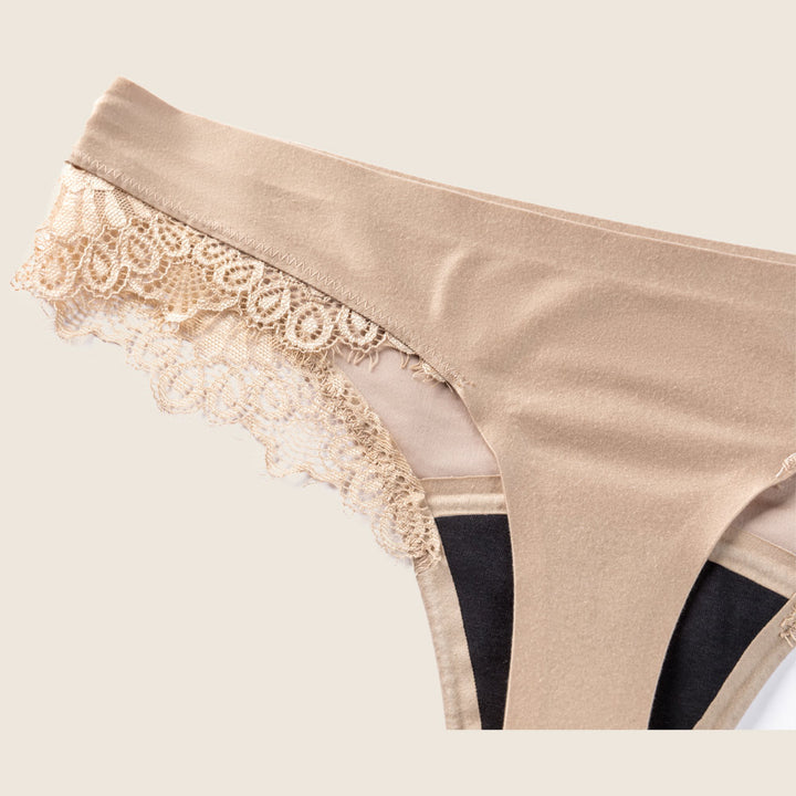 Lilova Period Proof Underwear Leak Free Menstrual Panty Built In Absorbent Undies Best Cycle Protection Panties Brief Seamless Soft-Brushed Cloud Thong #color_beige